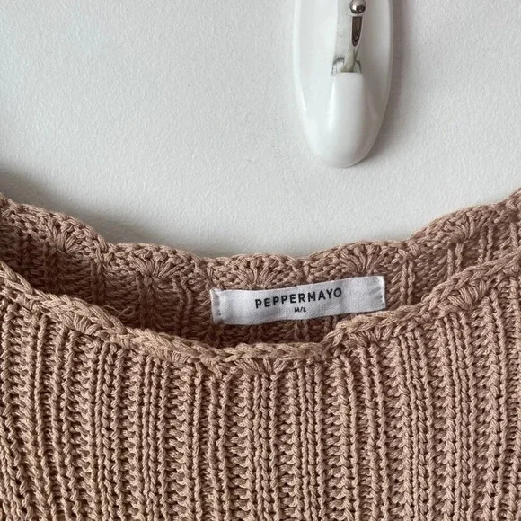 Peppermayo Scoop Neck Long Sleeve Crochet Maxi Dress Striped Neutral Size M/L - Picture 7 of 8